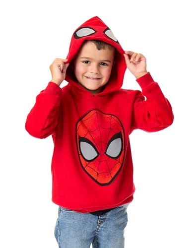 Marvel Spiderman Jungen Kapuzen Sweatshirt | Kinder Superhelden Grafik Kapuzenpullover in Rot | Spider-Man Maske mit Augen auf der Kapuze Pullover Film Bekleidung | Comic Buch Kunst Merchandise von Marvel