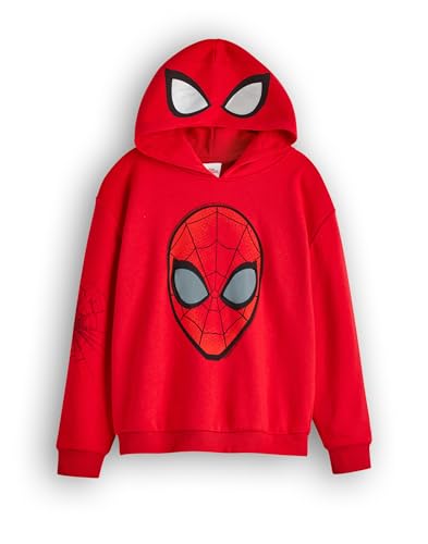 Marvel Spiderman Jungen Kapuzen Sweatshirt | Kinder Superhelden Grafik Kapuzenpullover in Rot | Spider-Man Maske mit Augen auf der Kapuze Pullover Film Bekleidung | Comic Buch Kunst Merchandise von Marvel