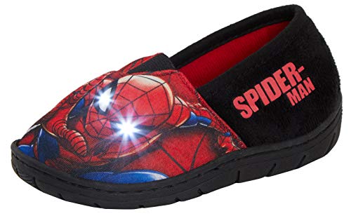 Marvel Spiderman Jungen Leuchtende LED-Hausschuhe Kinder Slip On Pantoletten Kinder Indoor Hausschuhe, rot, 25 EU von Marvel