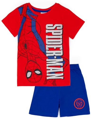 Marvel Spiderman Jungen-Pyjama-Set in Blau und Rot | Kinder-Pyjama mit T-Shirt und Shorts | Web-Slinging-Design | Offizielle Ware kleine Superhelden von Marvel