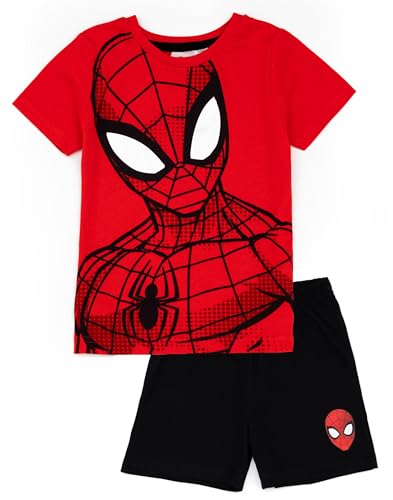 Marvel Spiderman Jungen-Pyjama-Set in Schwarz und Rot | Kinder-Pyjama mit T-Shirt und Shorts | Web-Slinging-Design | Offizielle Ware kleine Superhelden von Marvel