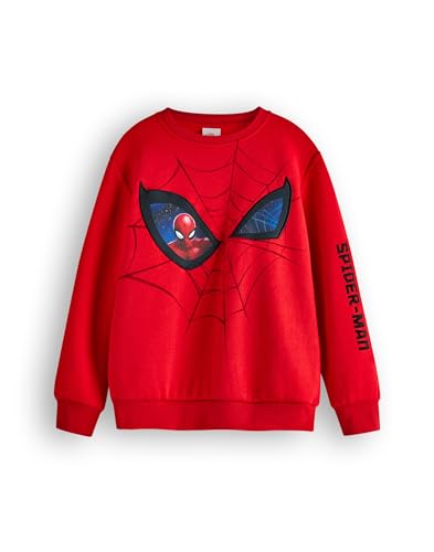 Marvel Spiderman Jungen Sweatshirt | Kinder Superhero Graphic Pullover mit Rundhalsausschnitt in Rot | Spider-Man Web & Augen Pullover Film Film Bekleidung | Comic Buch Charakter Kunst Merchandise von Marvel