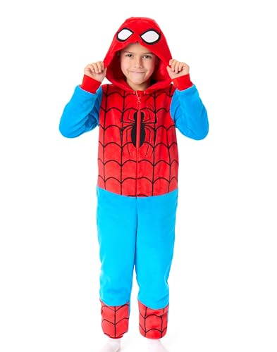 Marvel Spiderman Kinder-Strampler | Kinder-Schlafanzug mit Kapuze und Spiderman-Charakter-Grafikdruck in Blau | Kinder-Superhelden-Anzug-Pyjama-Nachtwäsche für Jungen und Mädchen von Marvel