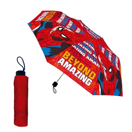 Marvel Spiderman Kompakter Faltschirm, Kinderschirm, Hochfeste Struktur, Klassischer Regenschirm im Spiderman Design – Schwarz von Marvel