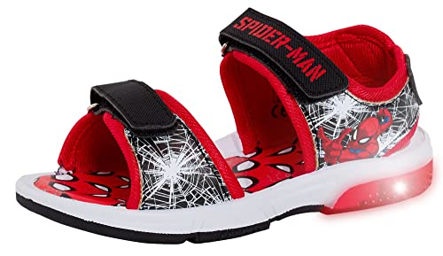 Marvel Spiderman Light Up Sportsandalen für Jungen Open Toe Easy Fasten Kinder Sommer Schuhe, rot, 32 EU von Marvel