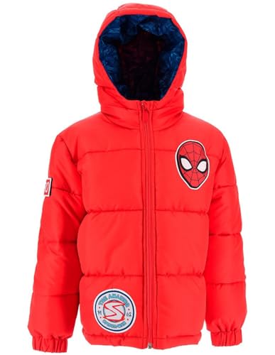 Marvel Spiderman Mantel für Jungen, Warme und Weich Gepolsterte Jacke, Kapuzenmantel für Jungen, Rotes Spiderman Mantel Design, Größe 6 Jahre, Rot von Marvel