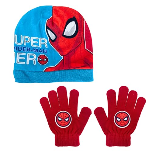 Marvel Spiderman Mütze und Handschuhe für Jungen, Winter-Set für Kinder, Winter-Accessoires Spiderman Design von Marvel