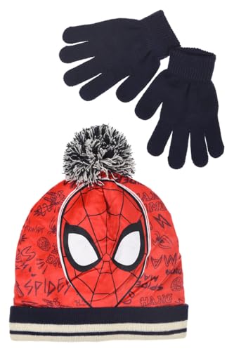 Marvel Spiderman Mütze und Handschuhe für Jungen, Winterset für Jungen, Spiderman-Mütze und Handschuhe, Winteraccessoires für Kinder – Blau von Marvel