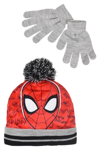 Marvel Spiderman Mütze und Handschuhe für Jungen, Winterset für Jungen, Spiderman Mütze und Handschuhe, Winteraccessoires für Kinder – Grau von Marvel