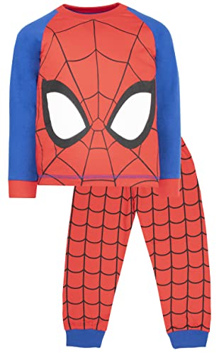 Marvel - Spiderman Pyjamas für Kinder, Alter 7-8 - Langarm Spiderman Pyjama Set - 100% Baumwolle, Langarm Superhelden Pyjamas - Offizieller Merchandise - Rot von Marvel