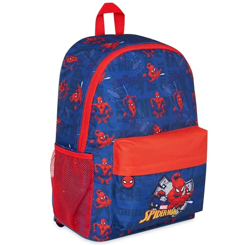 Marvel Rucksack, Schulrucksack mit gepolsterte Gurten & Mesh-Seitentaschen - Geschenke für Jungs (Blau/Rot) von Marvel