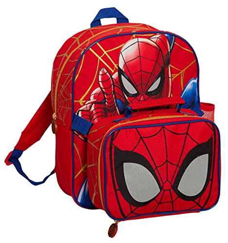 Marvel Spiderman-Rucksack mit isolierter Lunchtasche und Flaschenhalter für Jungen, 2-teiliges Set, Rot, Taille unique, Tagesrucksa von Marvel