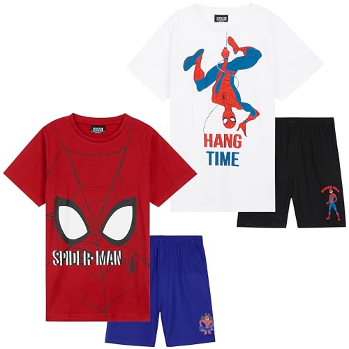 Marvel Spiderman Schlafanzug Jungen, Pyjama Sets mit T-Shirt & Shorts, 2er-Pack (Rot/Weiß, 11-12 Jahre) von Marvel