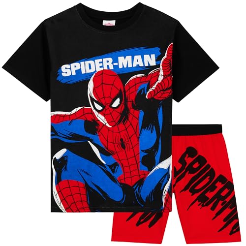 Marvel Spiderman Schlafanzug Jungen Kurz Pyjama Set Bequem & Atmungsaktiv Shorts Nachtwäsche für Kinder Geschenk Idee (3-4 Jahren, Schwarz/Rot) von Marvel