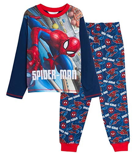 Marvel Spiderman Schlafanzug für Jungen, Avengers-Design, durchgehendes Pyjama-Set, T-Shirt + Loungepants mit Bündchen, navy, 104 von Marvel