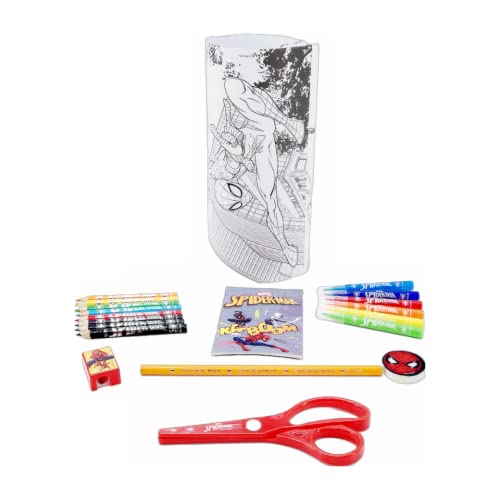 Marvel Spiderman Schreibwaren-Set, Enthält Bleistifte, Marker, Stift, Radiergummi, Anspitzer, Notizbuch, Malvorlagen, Spiderman-Set, Schulset für Jungen von Marvel