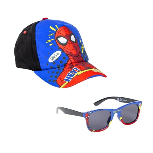 Marvel Spiderman Sonnenbrille und Hut für Jungen, Sonnenbrille im Avengers Design UV-Schutz, Kinder-Sommermütze für Kinder von Marvel