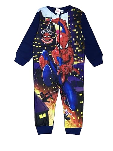 Marvel Spiderman Ultimate Kinder Jungen Fleece All-in-One Schlafanzug Avengers Schlafanzug Onezee, navy, 86-92 von Marvel