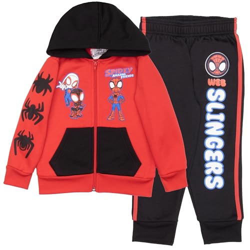 Marvel Spidey and His Amazing Friends Jungen 2-teiliges Fleece-Set – Spiderman-Hoodie mit Reißverschluss und Jogginghose, 2er-Pack für Kinder, schwarz/rot, 6 von Marvel