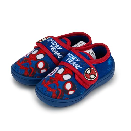 Marvel Spidey and His Amazing Friends Jungen Hausschuhe - Blau Kleinkind Hausschuhe mit Anti-Rutsch-Sohle & Klettverschluss - Kinder Charakter Hausschuhe Größe 38-45, blau, 24 EU von Marvel