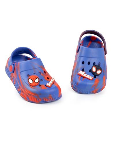 Marvel Spidey und Seine erstaunlichen Freunde Kinder-Clogs in Blau und Rot | Lässige Sommer-Strandbekleidungsschuhe | Spinnennetzdesign mit Spidey & Miles von Marvel