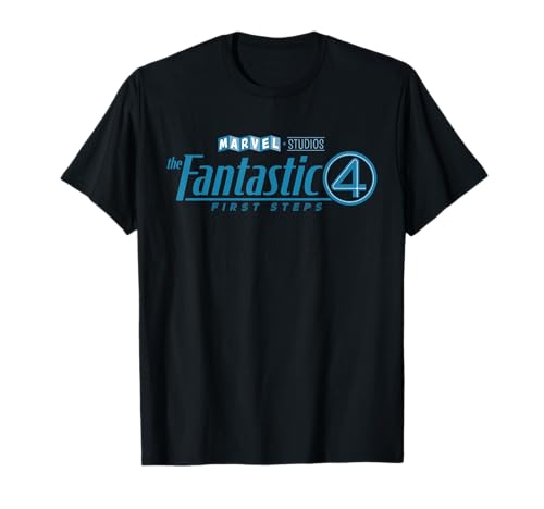 Marvel Studios The Fantastic Four: First Steps Movie Logo T-Shirt - Unisex Erwachsene und Kinder - Schwarz - S - Klassisch geschnitten, doppelt genähter Saum von Marvel
