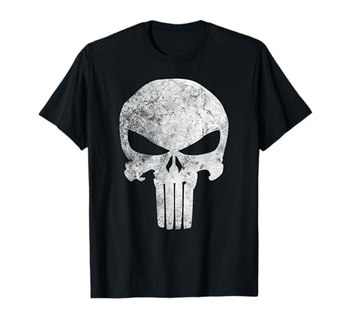 Marvel T-Shirt Damen Schwarz Punisher Skull Symbol Distressed Graphic Klassisch Kurzarm S von Marvel