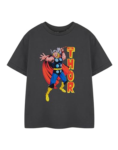 Marvel Thor Kinder Kurzarm Anthrazit T-Shirt | Superhelden-Grafik-T-Shirt für Kinder | Kurzarm-T-Shirt mit ikonischem Hammer-Design | Avengers Kinderbekleidung | Film-Merchandise-Geschenk von Marvel