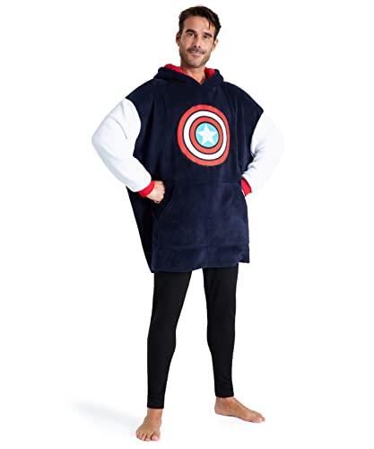 Avengers Übergroße Herren Hoodie Decke mit Ärmeln - Stitch Oversized Kapuzenpullover Fleece Tragbare Decken für Teenager - Geschenke für Fans (Marine/Rot) von Marvel
