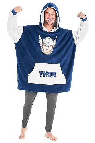 Marvel Avengers Übergroße Herren Hoodie Decke mit Ärmeln - Stitch Oversized Kapuzenpullover Fleece Tragbare Decken für Teenager - Geschenke für Fans (Blau/Grau) von Marvel