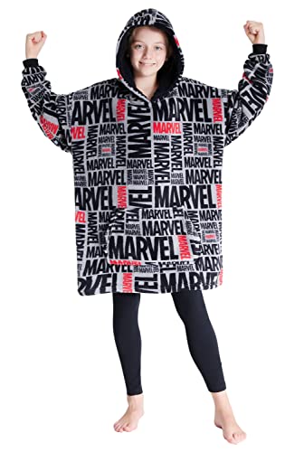 Marvel Übergroße Hoodie Kinder Jungen Warme Fleece Oversize Kapuzenpullover Teenager Jungen Mädchen Flauschige Hoodie Decke mit Ärmeln Avengers Hausanzug Einheitsgröße (Grau/Schwarz) von Marvel