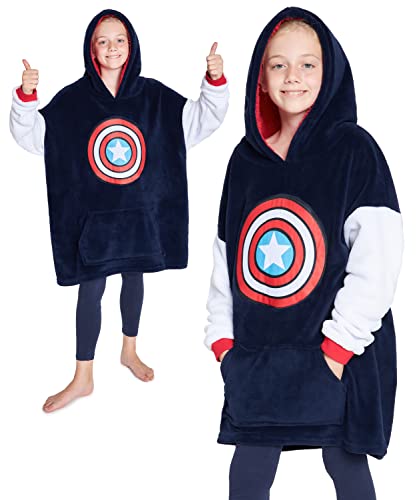 Marvel Übergroße Hoodie Kinder Jungen Warme Fleece Oversize Kapuzenpullover Teenager Jungen Mädchen Flauschige Hoodie Decke mit Ärmeln Avengers Hausanzug Einheitsgröße (Marine/Rot) von Marvel