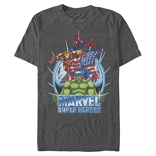 Marvel Unisex Avengers Classic Marvel Super Heroes Game Organic Short Sleeve T-shirt, Melange Black, L von Marvel