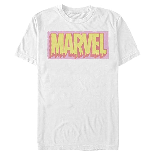 Marvel Unisex Classic-Logo Drip Organic Short Sleeve T-Shirt, White, L von Marvel