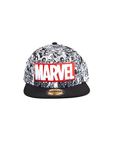 Difuzed Unisex Marvel Comics Logo and Comic Pattern Snapback Baseball Cap, Grey, Einheitsgröße von Difuzed