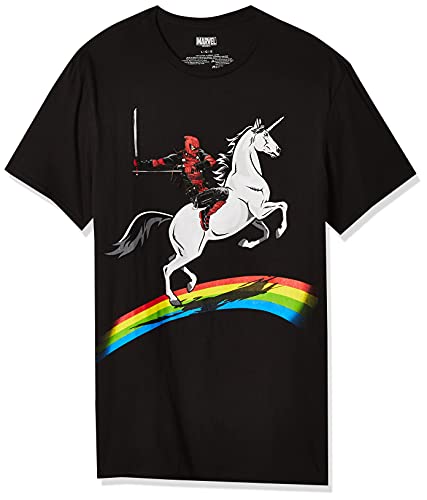Marvel Unisex-Erwachsene Deadpool Riding a Unicorn on a Rainbow T-Shirt, schwarz, Mittel von Marvel