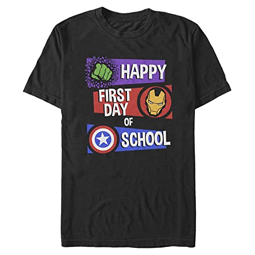 Marvel Unisex Other Happy First Day Of School Organic Short Sleeve T-shirt, Schwarz, L von Marvel