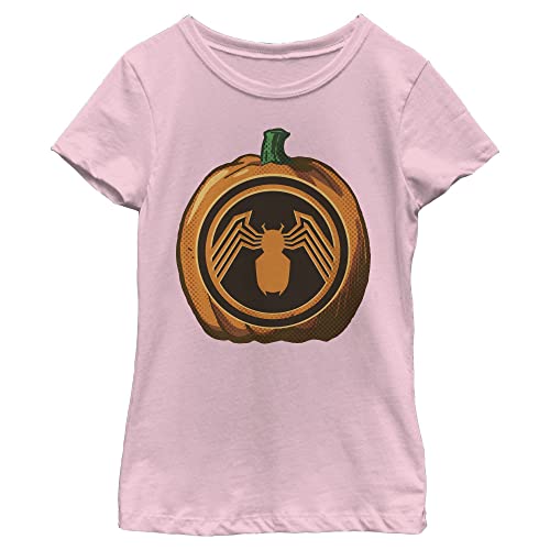 Marvel Venom Symbol Halloween Pumpkin Girls Standard T-Shirt, Light Pink, X-Small von Marvel