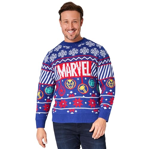 Marvel Weihnachtspullover Herren, Warmer Winter Pullover – Geschenk für Männer und Jungen (Blau, M) von Marvel