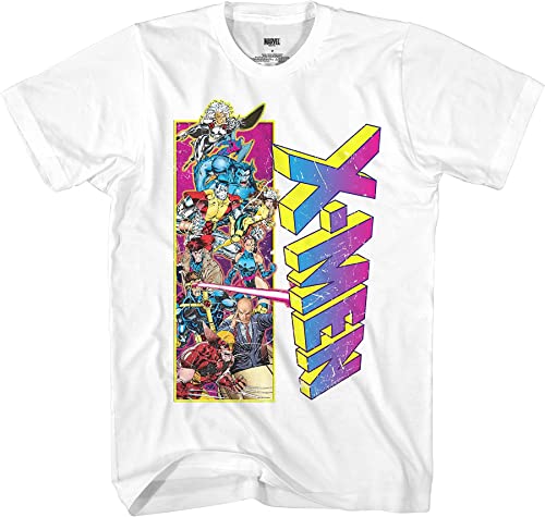 Marvel X-Men Herren T-Shirt Team Wolverine Gambit Rogue Cyclopes 90er Jahre Erwachsene, Weiss/opulenter Garten, XL von Marvel