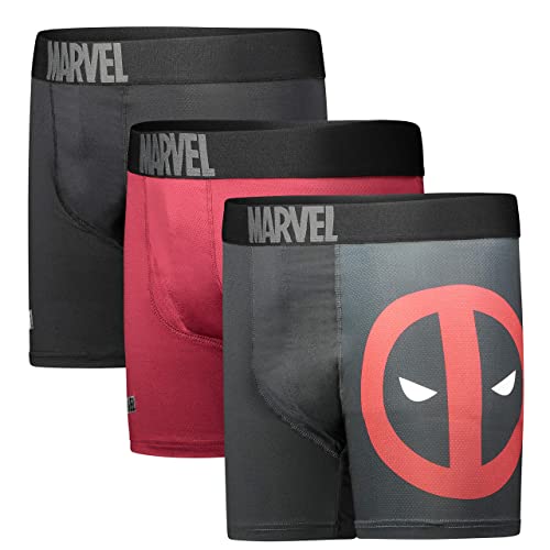 One Step Up Deadpool Performance Mesh Underwear Boxer Briefs 3-Pair Pack (Medium) Black von Marvel