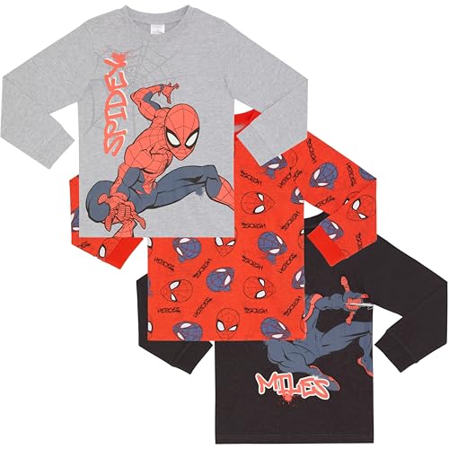 Spider-Man & Miles Morales 3er-Pack Langarm-T-Shirts aus 100% gekämmter Baumwolle, Mehrfarbig, 3-4 Jahre von Marvel