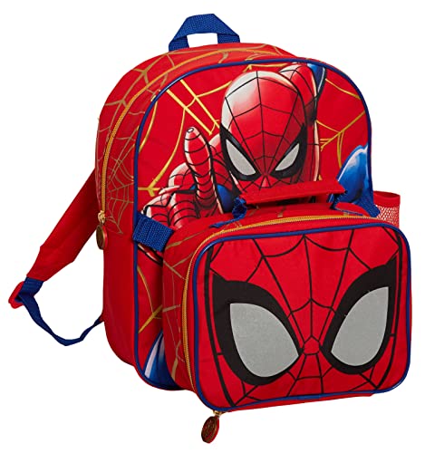 Spiderman Rucksack mit cooler Lunchtasche Flaschenhalter Jungen Marvel Matching 2-teiliges Set Back to School, rot, Einheitsgröße, Rucksack von Marvel