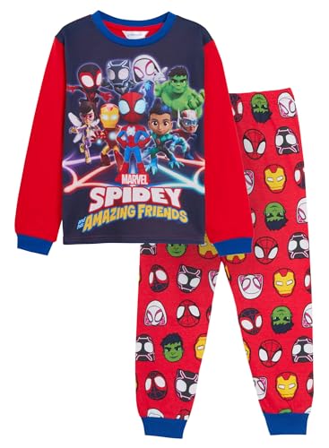 Spidey and His Amazing Friends Schlafanzug für Kinder, Spider-Man, Hulk, Iron Man, Black Panther, Gwen, Miles Morales, Nachtwäsche, blau, 104 von Marvel