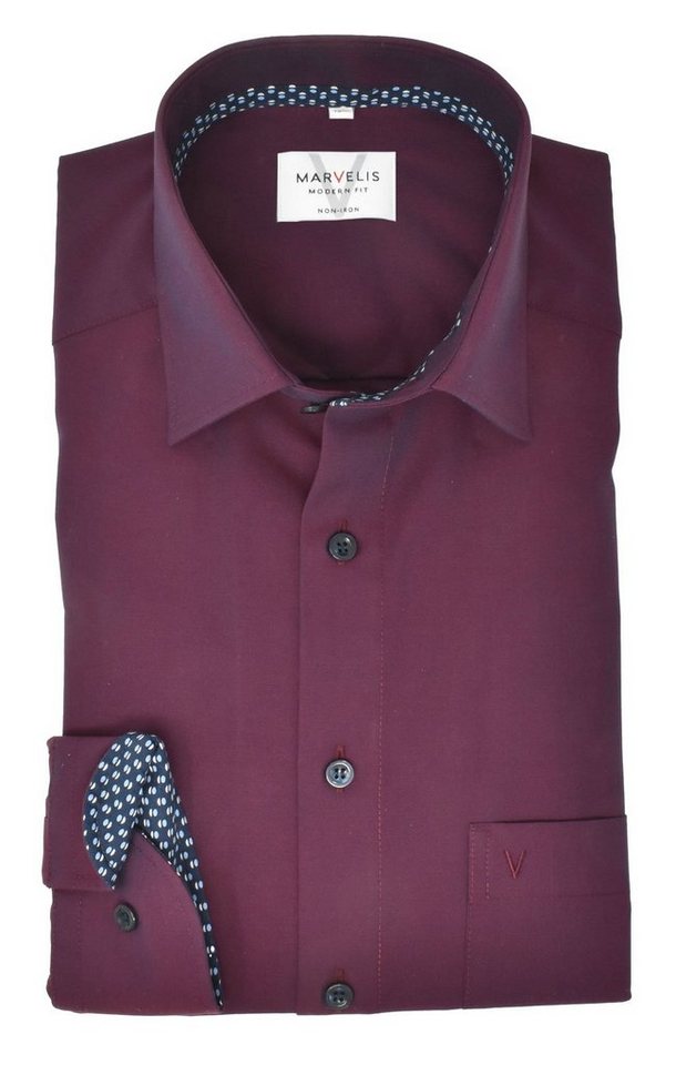 MARVELIS Businesshemd Businesshemd - Modern Fit - Langarm - Einfarbig - Bordeaux von Marvelis