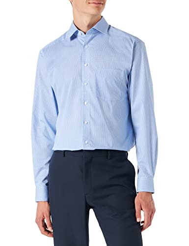 Marvelis Herren Businesshemd Non-Iron Comfort Fit, Langarm, Kent-Kragen, Mini Vichy, 100% Baumwolle, bleu 11, 45 von Marvelis