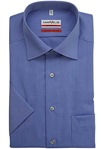 MARVELIS Modern Fit Hemd Halbarm New Kent Kragen, Mittelblau, 44 von Marvelis