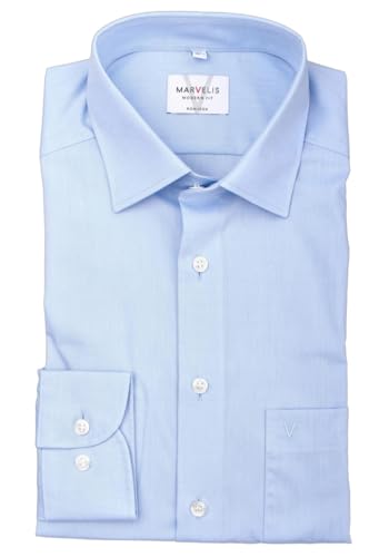 Marvelis Herren Businesshemd Non-Iron Modern Fit, Langarm, Kent-Kragen, Chambray, 100% Baumwolle, bleu 11, 44 von Marvelis