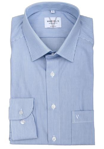 Marvelis Herren Businesshemd Non-Iron Modern Fit, Langarm, Kent-Kragen, Streifen, 100% Baumwolle, blau 15, 42 von Marvelis