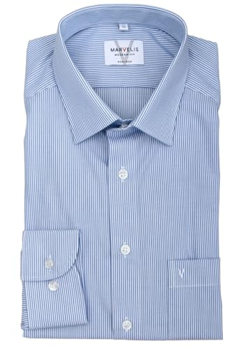 Marvelis Herren Businesshemd Non-Iron Modern Fit, Langarm, Kent-Kragen, Streifen, 100% Baumwolle, blau 15, 43 von Marvelis